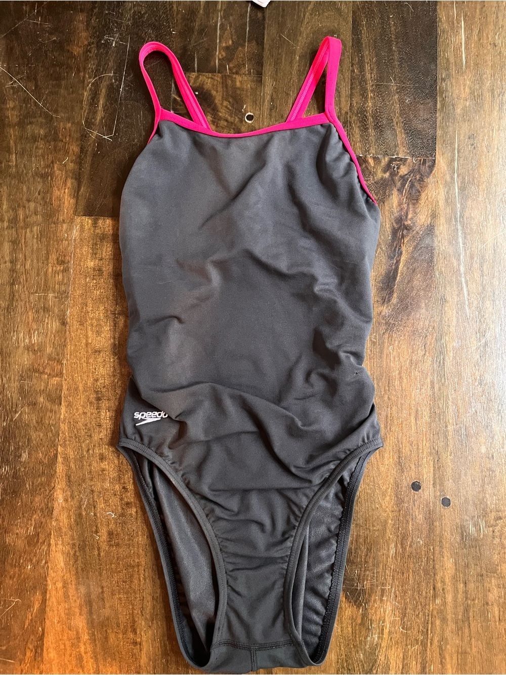 Speedo Gray One-Piece Swimsuit with Pink Trim